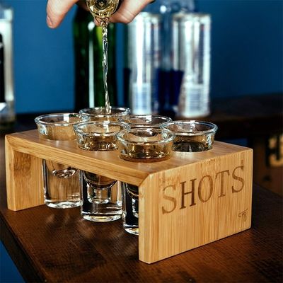 Silk-Screen Printed Wooden Shot Glass Tray for VIP Service Maple Wood