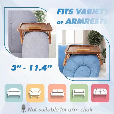High Quantity Bamboo Sofa Tray Table Arm Foldable Clip For Couch Standing Type Custom
