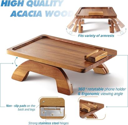 High Quantity Bamboo Sofa Tray Table Arm Foldable Clip For Couch Standing Type Custom