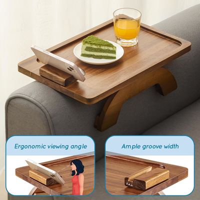 High Quantity Bamboo Sofa Tray Table Arm Foldable Clip For Couch Standing Type Custom