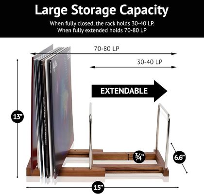 Wooden Extendable Vinyl Record Organizer Rack Stand Holder for Standing Type Storage
