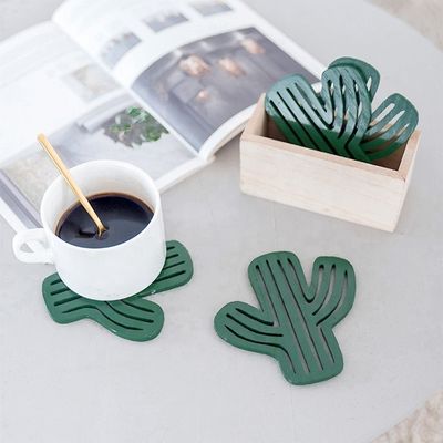 Irregular Fashion Design Environmental Wood MDF Cup Coasters Green Leaf Cactus Cup Mat Decoration Mat