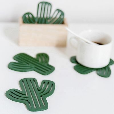 Irregular Fashion Design Environmental Wood MDF Cup Coasters Green Leaf Cactus Cup Mat Decoration Mat