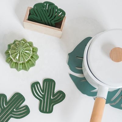 Irregular Fashion Design Environmental Wood MDF Cup Coasters Green Leaf Cactus Cup Mat Decoration Mat