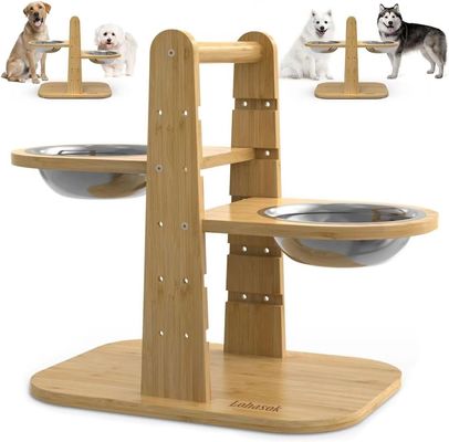 Pet Food Bowl Stand Bamboo Elevated Feeder Stand for Adjustable Height NO LCD Display