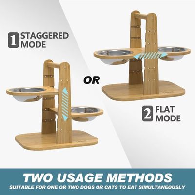 Pet Food Bowl Stand Bamboo Elevated Feeder Stand for Adjustable Height NO LCD Display