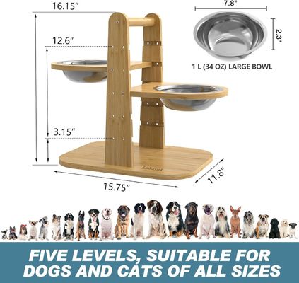 Pet Food Bowl Stand Bamboo Elevated Feeder Stand for Adjustable Height NO LCD Display