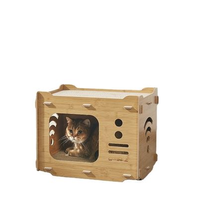 Custom Double Layer Cat Cardboard House with 2 PCS Cat Scratching Pads Cat Scratcher House Save Space