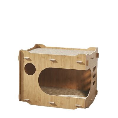 Custom Double Layer Cat Cardboard House with 2 PCS Cat Scratching Pads Cat Scratcher House Save Space