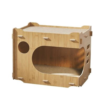 Custom Double Layer Cat Cardboard House with 2 PCS Cat Scratching Pads Cat Scratcher House Save Space