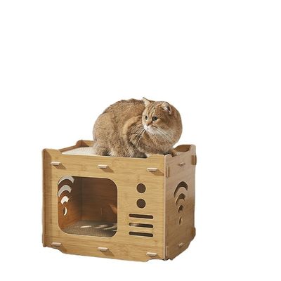 Custom Double Layer Cat Cardboard House with 2 PCS Cat Scratching Pads Cat Scratcher House Save Space