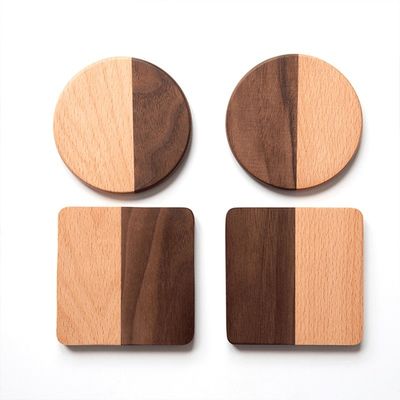 Wood Plain Color Coasters Set with Custom Engraving and Blue Epoxy Resin Holder