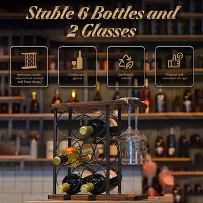 Standing Type Countertop Wine Holder Stand with Wooden Tray and Organization