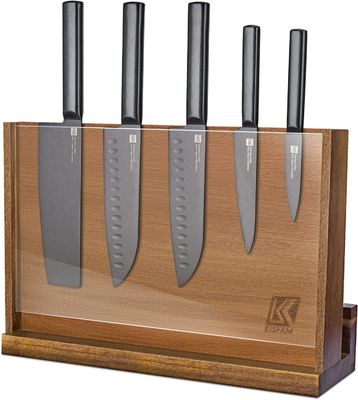 Double Sided Magnetic Wooden Knife Rack with Acrylic Protection Shield and Customized Logo