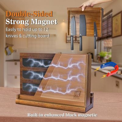 Double Sided Magnetic Wooden Knife Rack with Acrylic Protection Shield and Customized Logo