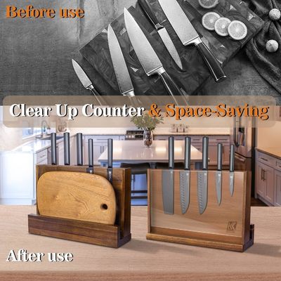 Double Sided Magnetic Wooden Knife Rack with Acrylic Protection Shield and Customized Logo