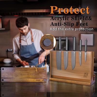 Double Sided Magnetic Wooden Knife Rack with Acrylic Protection Shield and Customized Logo