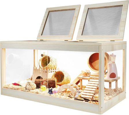 Wooden Hamster Cage with Openable Top and Acrylic Sheets Solid Built House Included