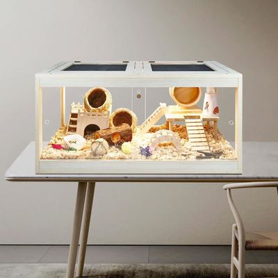 Wooden Hamster Cage with Openable Top and Acrylic Sheets Solid Built House Included