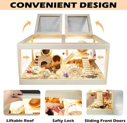 Wooden Hamster Cage with Openable Top and Acrylic Sheets Solid Built House Included