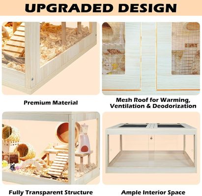 Wooden Hamster Cage with Openable Top and Acrylic Sheets Solid Built House Included
