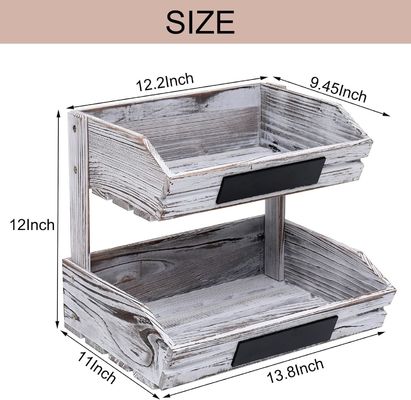 Customized Logo 2 Tier Farmhouse Wooden Basket for Kitchen Dining Room and Guest Room