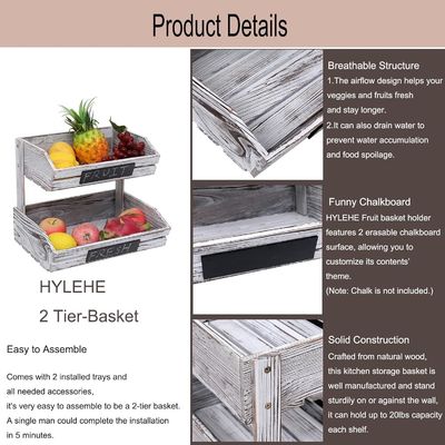 Customized Logo 2 Tier Farmhouse Wooden Basket for Kitchen Dining Room and Guest Room