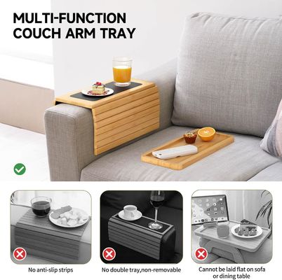 Stocked Bamboo Sofa Arm Tray Table Large Couch Cup Holder Tray for Phone Cups Remote