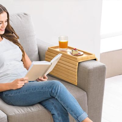 Stocked Bamboo Sofa Arm Tray Table Large Couch Cup Holder Tray for Phone Cups Remote