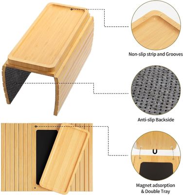 Stocked Bamboo Sofa Arm Tray Table Large Couch Cup Holder Tray for Phone Cups Remote