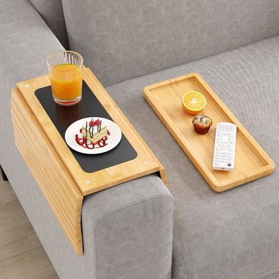 Stocked Bamboo Sofa Arm Tray Table Large Couch Cup Holder Tray for Phone Cups Remote