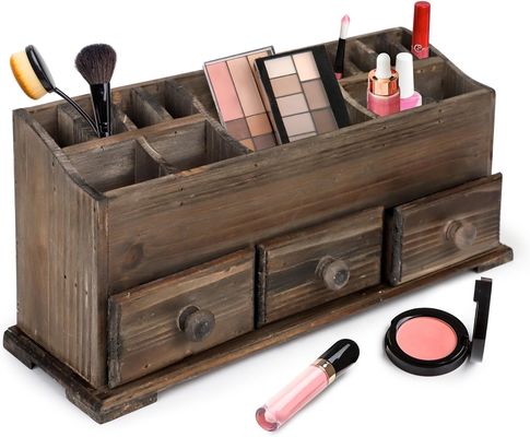Customized Logo Rustic Vanity Organizer for Cosmetics Makeup and Bathroom Accessories