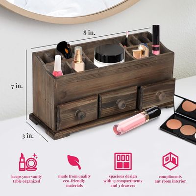 Customized Logo Rustic Vanity Organizer for Cosmetics Makeup and Bathroom Accessories