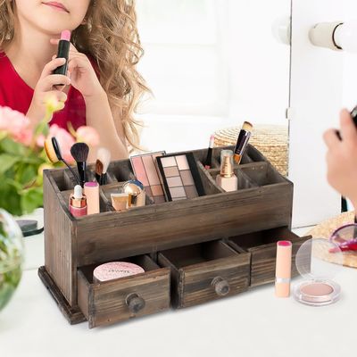 Customized Logo Rustic Vanity Organizer for Cosmetics Makeup and Bathroom Accessories