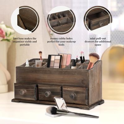 Customized Logo Rustic Vanity Organizer for Cosmetics Makeup and Bathroom Accessories