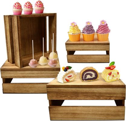 Rustic Style Wooden Cake Stand Set of 4 Customized Logo Accepted for Displaying Cakes