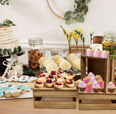 Rustic Style Wooden Cake Stand Set of 4 Customized Logo Accepted for Displaying Cakes