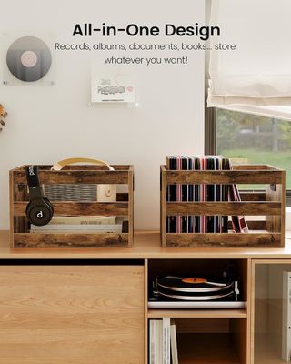 Living Room Vinyl Record Storage Organizer with High Quantity Vintage Wood File Storage