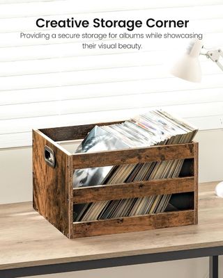 Living Room Vinyl Record Storage Organizer with High Quantity Vintage Wood File Storage