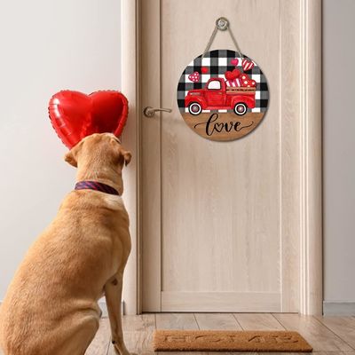 Add Love to Your Home Farmhouse Red Truck Hearts Wood Door Hanger for Valentine's Day
