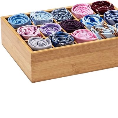 15 Compartment Bamboo Storage Organizer for Belts Ties Bras Briefs Socks Jewelry