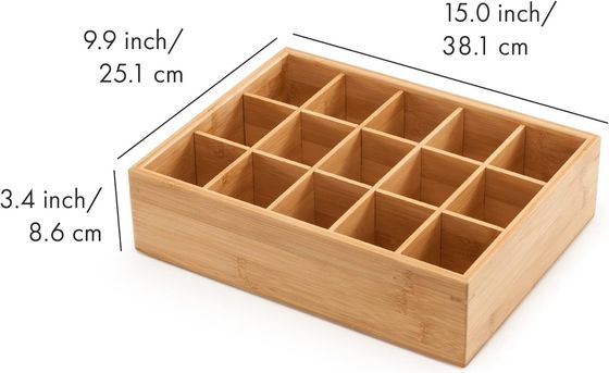 15 Compartment Bamboo Storage Organizer for Belts Ties Bras Briefs Socks Jewelry