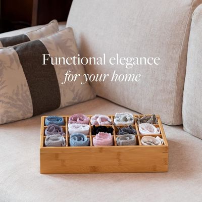15 Compartment Bamboo Storage Organizer for Belts Ties Bras Briefs Socks Jewelry