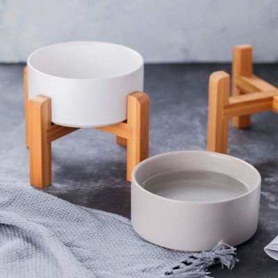 Wood Stand Adjustable Solid Wood Pet Cat Dog Food Bowl Pet Feeders with NO Time Setting