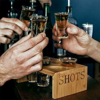 Varnished Custom Wood Communion Tray with Shot Glass Simple and Useful Design