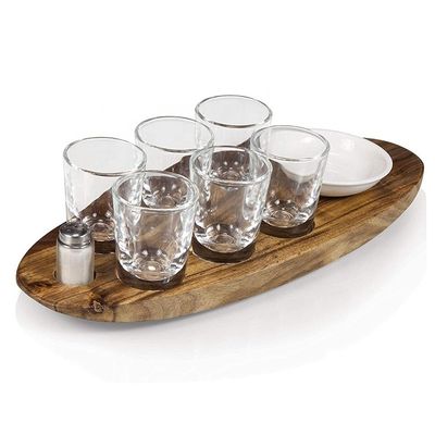 Wooden Plain Color Acacia Wood Cup Holder Shot Glass Cups Serving Tray with Printing