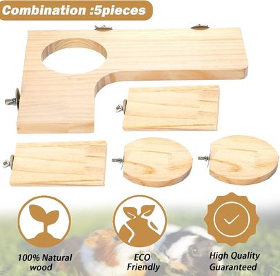 Wooden Platform for Hamster Cage L-Shaped Round Hole 5Pcs Pedal Toys Customized Logo