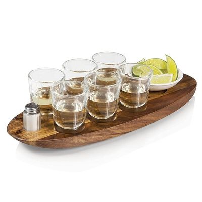 Wooden Plain Color Acacia Wood Cup Holder Shot Glass Cups Serving Tray with Printing