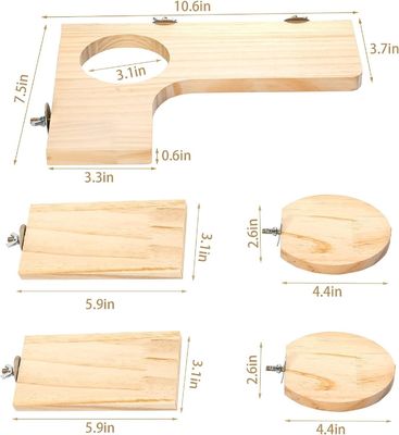 Wooden Platform for Hamster Cage L-Shaped Round Hole 5Pcs Pedal Toys Customized Logo