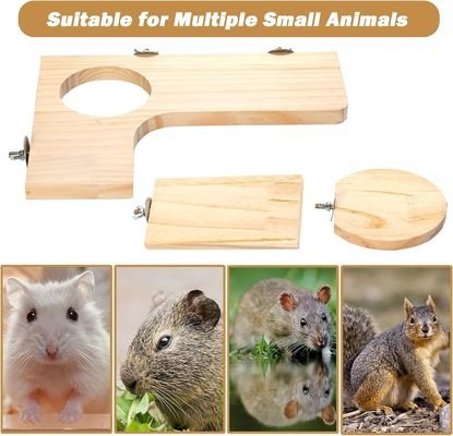 Wooden Platform for Hamster Cage L-Shaped Round Hole 5Pcs Pedal Toys Customized Logo
